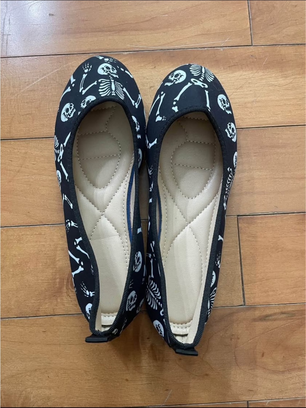 Women’s Black Skeleton Print Ballet Flats